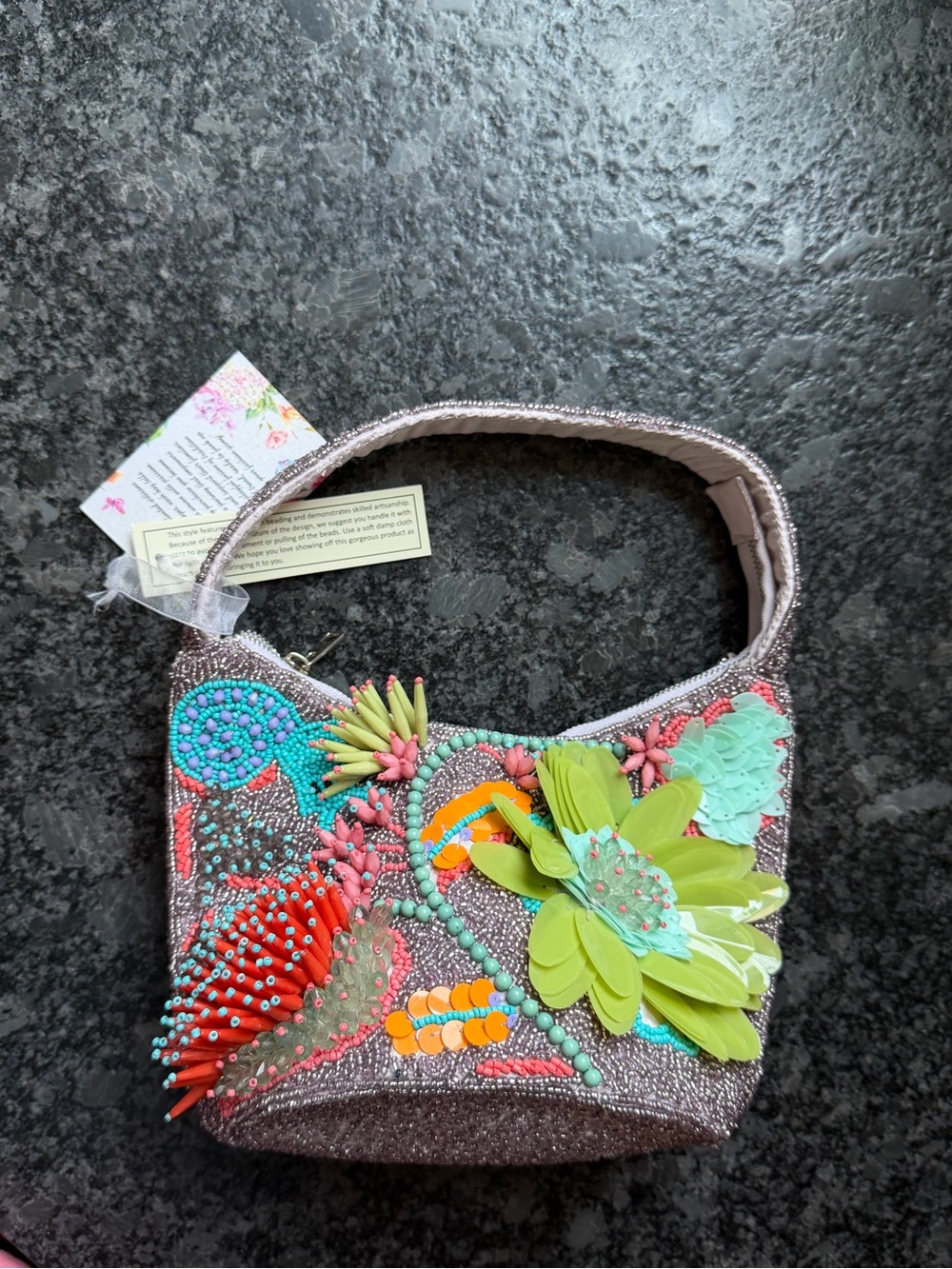Embellished Floral Beaded Mini Bag in Multicolor